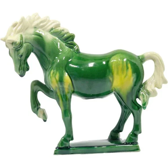 Ceramic Horse Sculpture 8 inch Hand Made Tang Tri-Color Cultural Art Piece Green - Picture 5 of 6